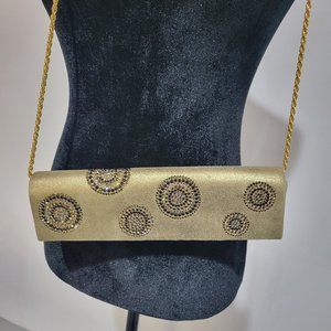Authentic Rodo Clutch Bag in Gold Embellished with Swarovski Crystals